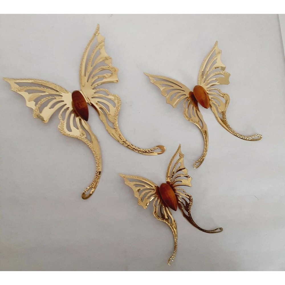 Vintage Brass Tin Butterflies Set Of 3 Malleable Romantic Whimsy - Picture 5 of 6